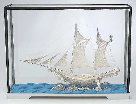 Sterling Hollowware Sail Boat (Model in Glass Case)