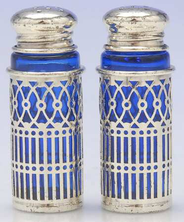Sterling Hollowware Salt and Pepper Set with Cobalt Liner
