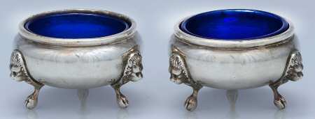 Sterling Hollowware Open Salt Master with Cobalt Liner - Set of 2