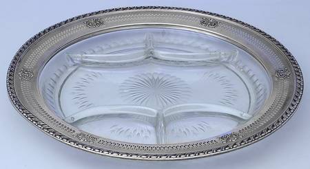 Sterling Hollowware 5 Part Glass Relish with Sterling Rim