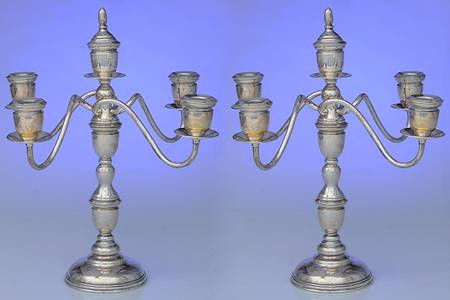 Sterling Hollowware Pair of Weighted 5 Light Candelabra