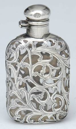 Sterling Hollowware Crystal Flask with Sterling Overlay