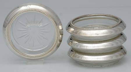 Sterling Hollowware Crystal Coaster with Sterling Rim - Set of 4 Motif 1