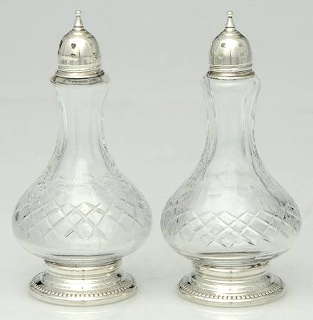 Sterling Hollowware Crystal Salt & Pepper with Silver Top & Base