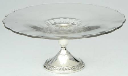 Sterling Hollowware Glass Cake Plate with Weighted Sterling  Base