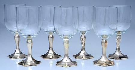 Sterling Hollowware (Set of 7) Crystal Wines W/Weighted Sterling Base