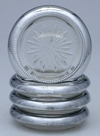 Silverplate Hollowware Crystal Coaster with Silverplate Rim - Set of 4