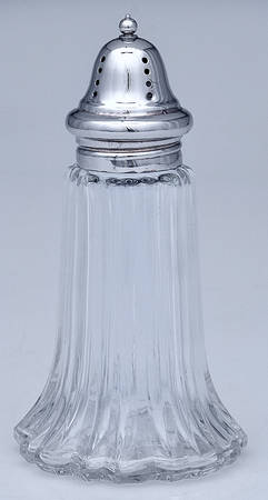 Silverplate Hollowware Crystal Sugar Shaker with Silverplate Lid