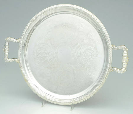 Silverplate Hollowware 12" Round Handled Tray