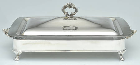 Silverplate Hollowware 2 Qt Glass Casserole W/Metal Holder