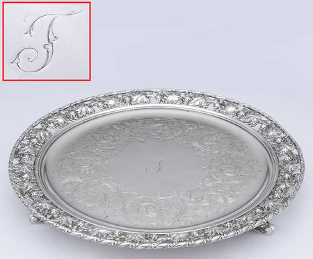 Silverplate Hollowware 12" 3-Toed Silverplate Round Tray