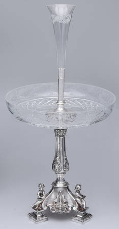 Silverplate Hollowware Epergne with Glass Liner & Glass Flower Vase