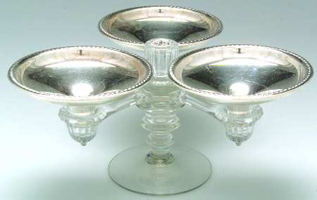 Silverplate Hollowware Crystal Epergne W/3 Silverplate Nappys
