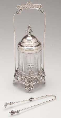 Silverplate Hollowware (4 Pc) Pickle Castor (Stand, Liner, Lid & Tongs)