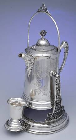 Silverplate Hollowware Pitcher with Hinged Lid and Tilting Stand