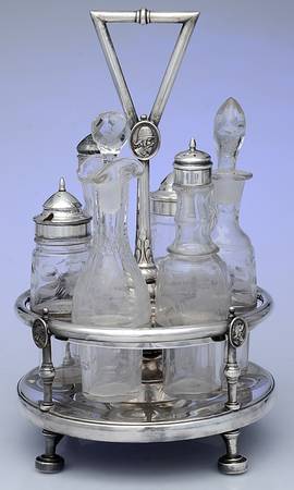 Silverplate Hollowware Cruet Set (6 Crystal Bottles with Stand)