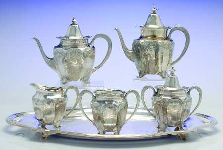 Silverplate Hollowware 6-Piece Plated Tea Set (Waste & Tray)
