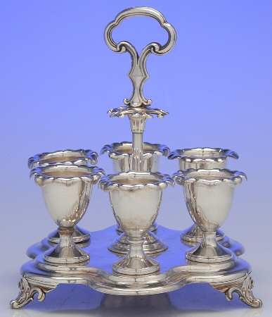 Silverplate Hollowware Egg Cup Set- 6 Eggcups & Handled Tray