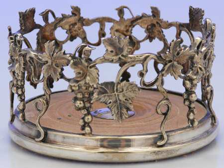 Silverplate Hollowware Wine Coaster with Wood Base