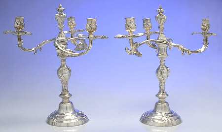 Silverplate Hollowware Pair of 14" 3 Light Candelabras