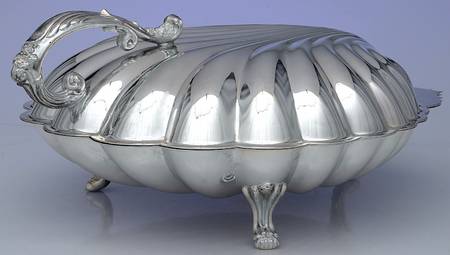 Silverplate Hollowware Shell Shape Centerpiece 3 Toed with Hinged Lid