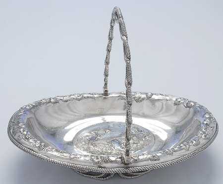 Silverplate Hollowware 12" Oval  Pedestal Handled Basket