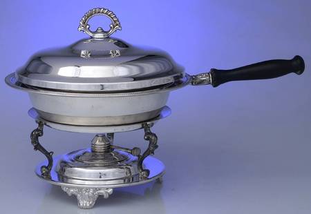 Silverplate Hollowware Chafing Dish & Lid with Liner, Stand & Burner