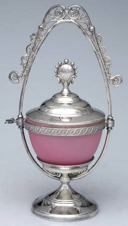 Silverplate Hollowware Crystal Sugar Bowl/Spoon Holder Glass and Metal