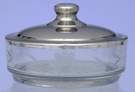 Silverplate Hollowware Crystal Bon Bon Bowl with Plated Lid