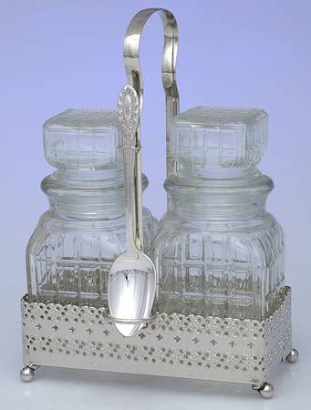 Silverplate Hollowware Jam Set (2 Glass Jars & Stand)