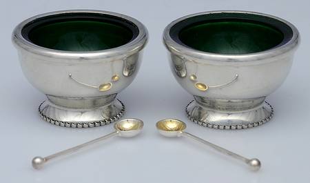 Silverplate Hollowware Open Salt Master with Green Liner - Set of 2