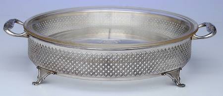Silverplate Hollowware Pie Holder W/Glass Plate