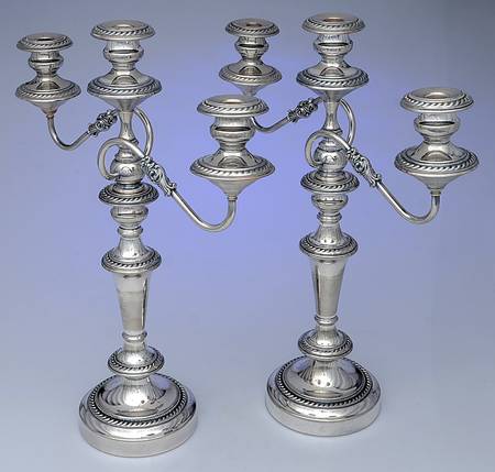 Silverplate Hollowware Pair of Large 3-Light Candelabra