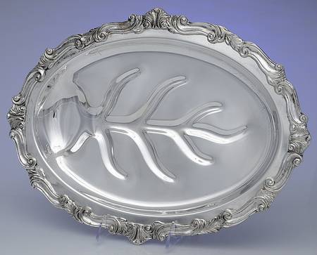 Silverplate Hollowware 16" 4 Toed Meat Platter with Well