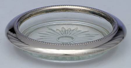 Silverplate Hollowware Crystal Coaster with Silverplate Rim