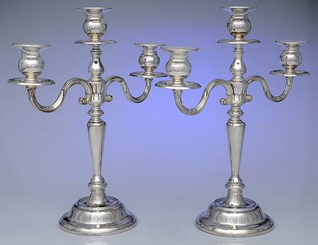 Silverplate Hollowware Pair of 14" 3 Light Candelabra