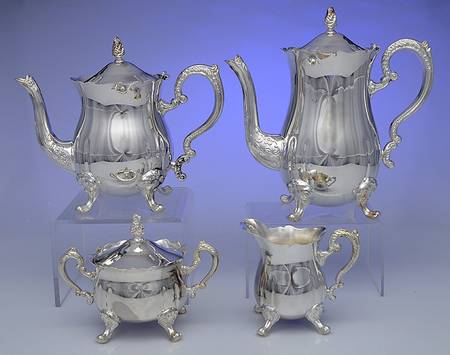Silverplate Hollowware 4 Piece Tea Set (CP1, TP1, CR1, SU1)