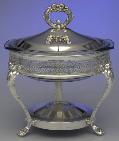 Silverplate Hollowware Food Warmer W/Lid,Glass Liner & Burner Stand