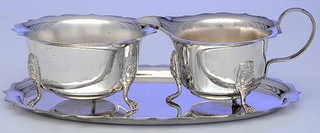 Silverplate Hollowware Creamer, Open Sugar & Tray Set