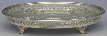 Silverplate Hollowware 14" Gallery Tray with 5 Part Glass Liner