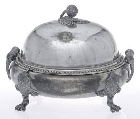 Silverplate Hollowware Round Covered Butter Dish & Strainer