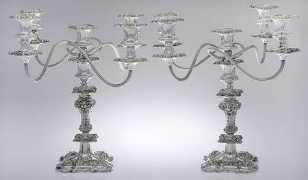 Silverplate Hollowware Pair of 13" 5 Light Candlebras