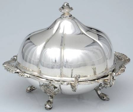 Silverplate Hollowware Round with Sterling & Knife Hld Covered Butter