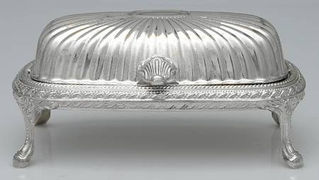 Silverplate Hollowware Roll Top Round Butter W/Glass Liner