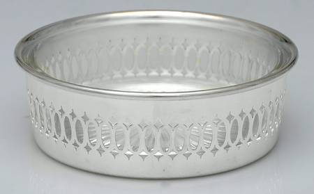 Silverplate Hollowware Wine Bottle Holder with Attached Crystal