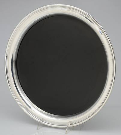 Silverplate Hollowware 14" Round Lucite Tray with Plated Band