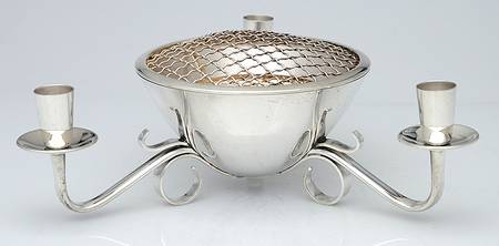 Silverplate Hollowware Silverplate Centerpiece with Floral Frog