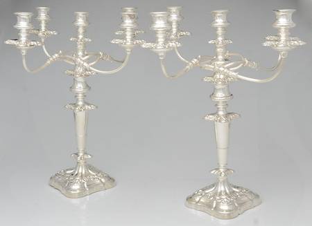 Silverplate Hollowware Pair of Large Plated 5-Light Candelabra