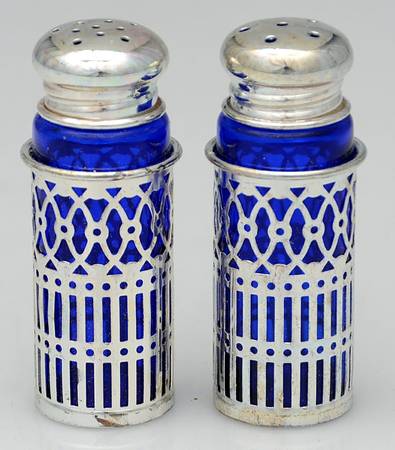 Silverplate Hollowware Salt and Pepper Set with Cobalt Liner