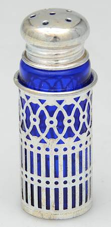 Silverplate Hollowware Salt Shaker W/Cobalt Liner